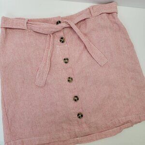 Dash Womens Pink/White Stripe Linen Blend Button Front Belted Casual Skorts M